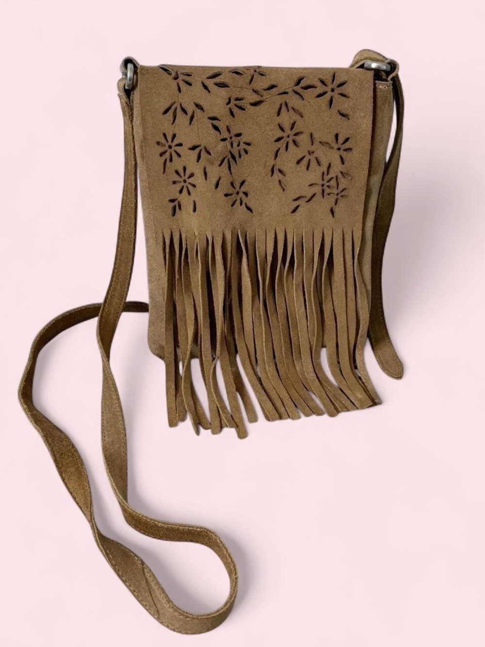 Vintage The Limited Tan Suede Fringe Crossbody Bag